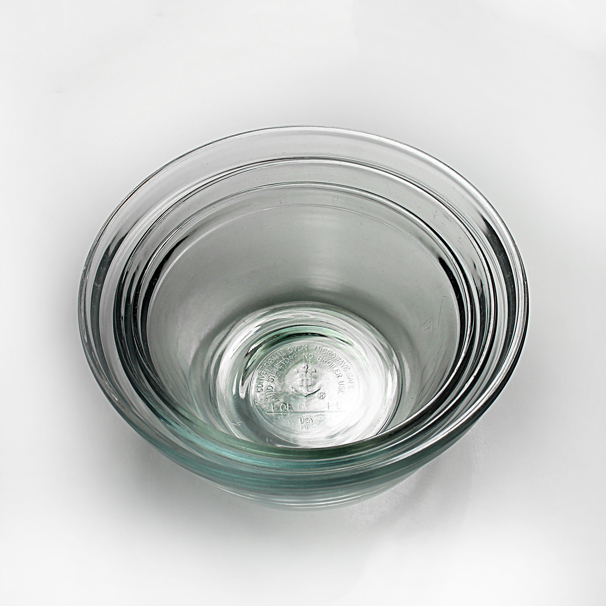 Nesting Mixing Bowls, Anchor Hocking, Clear Glass, Set of 3