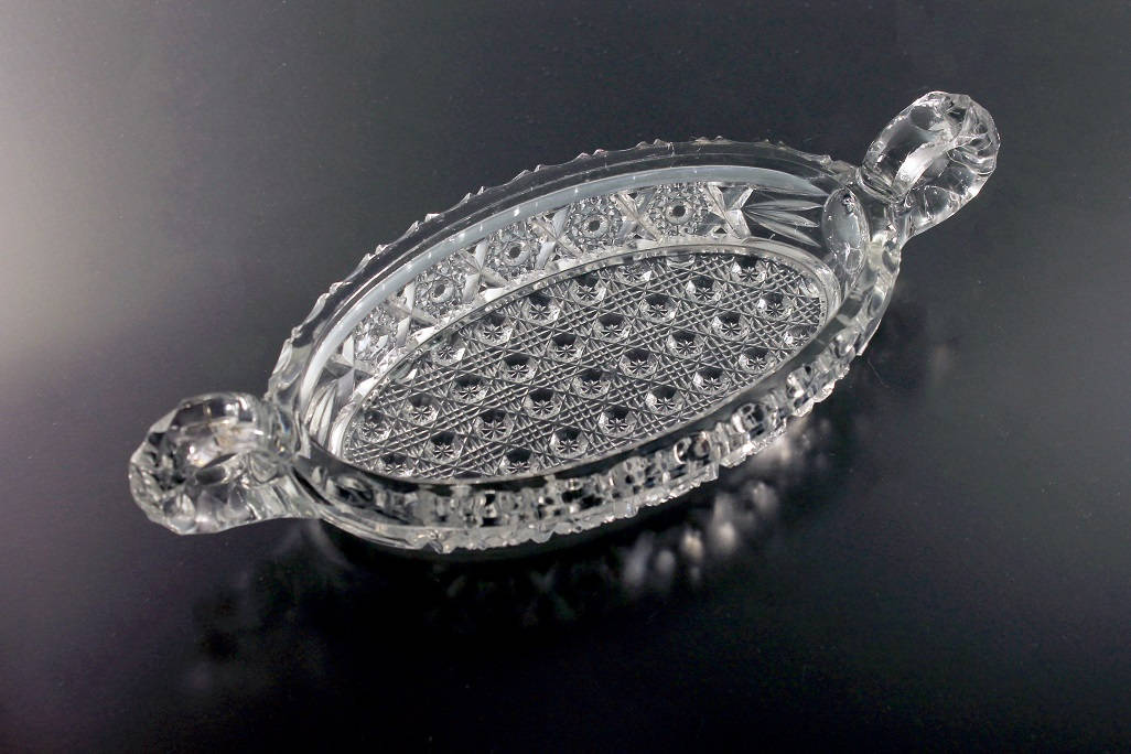 EAPG Nucut Pickle Dish, Imperial Glass, Star Design, Two Handled Bowl