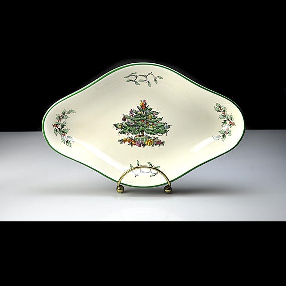 Spode Christmas Tree Diamond Bowl, England, Holiday Candy Dish, S3324