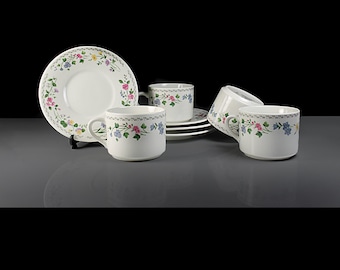 Cups and Saucers, Farberware, English Garden, Stoneware, Set of 4, Floral, Mugs