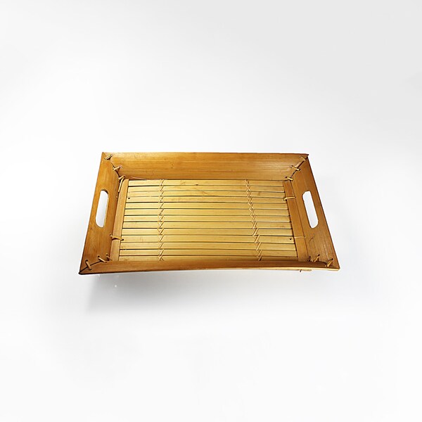 Split Bamboo Tray, Serving Tray, Bar Tray, Wooden, Bamboo Cross Stitched, Rectangular