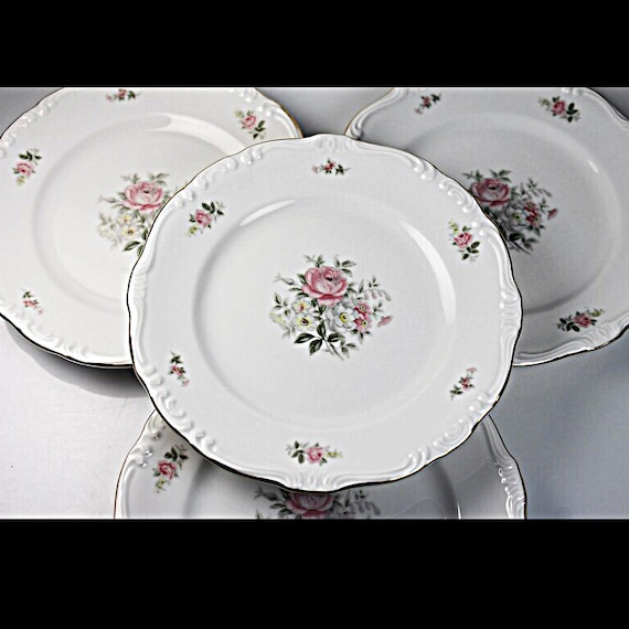 Bread and Butter Plates, Crest Wood, Georgian Rose, Pink Floral, Set of 4