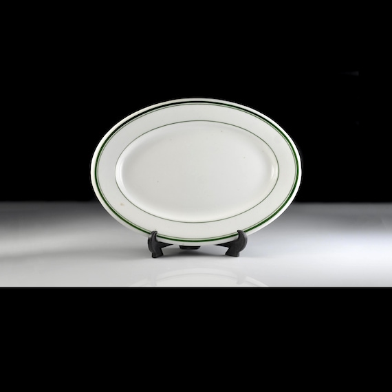 Vintage Scammell Green Band Small Platter, White Restaurant China