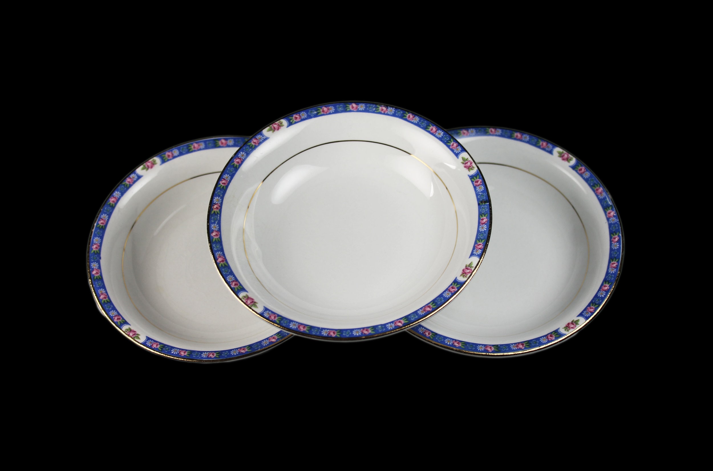 Antique Fruit Bowls, National China Company, Set of 3, Blue Floral Band