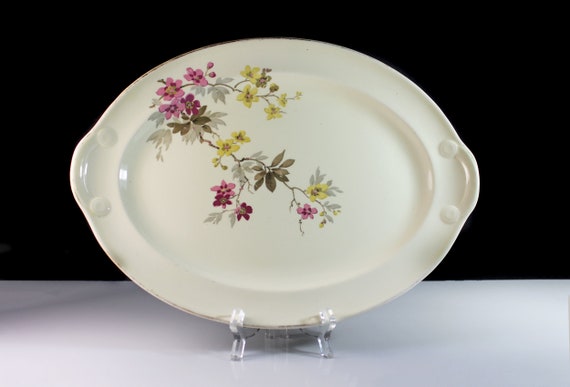 Platter, TST, Taylor Smith Taylor, Ivory, Floral, Oval Serving Platter, 13 Inch
