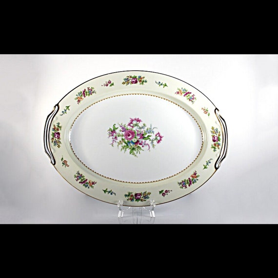 Noritake China Oval Platter, Empire, Occupied Japan, Floral Pattern, 16 Inch, Multi-floral, Gold Trim