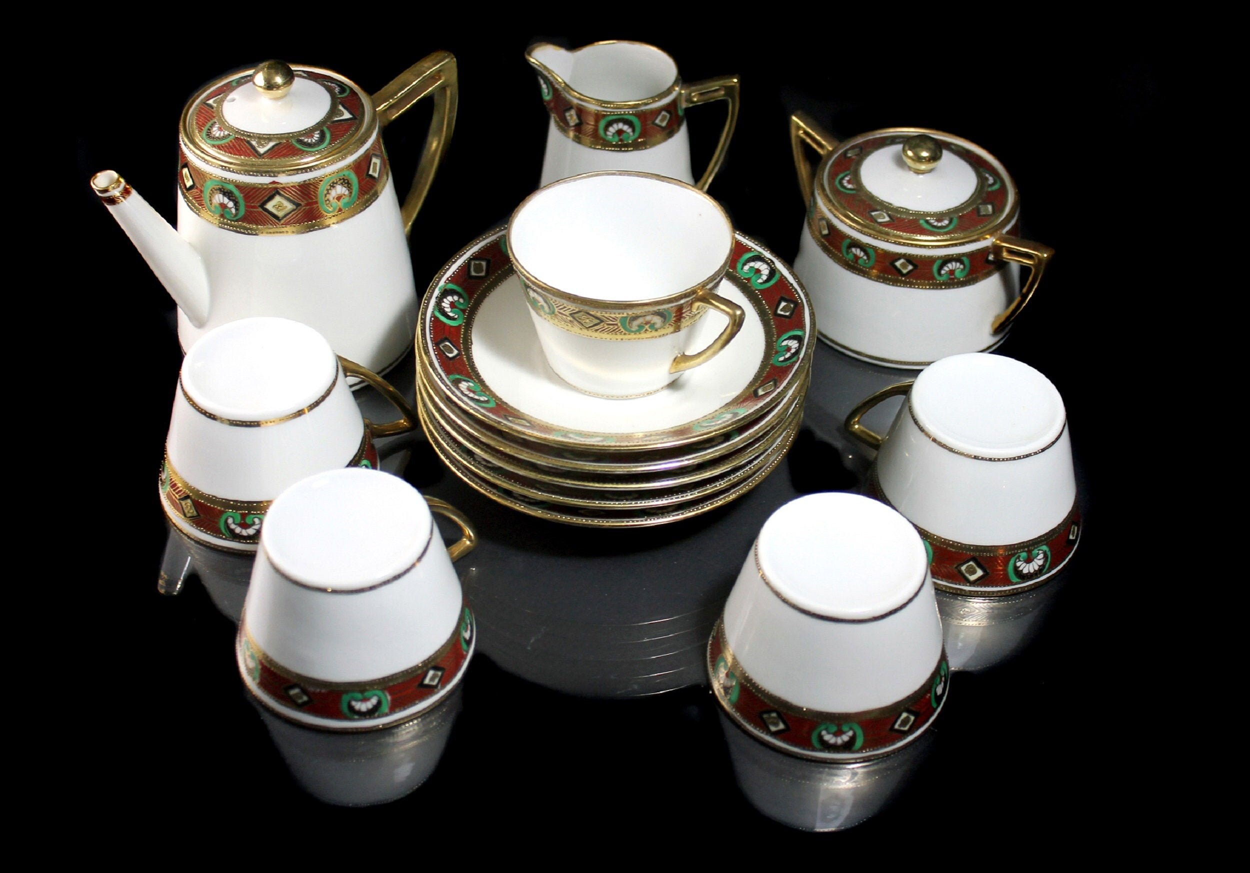 Antique Demitasse Tea Set, AA Vantine, Teapot, 5 Cups and Saucers