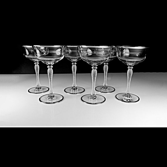 Champagne Glasses, Libbey Glass Co, Vesta Platinum, Sherbet, Set of Six