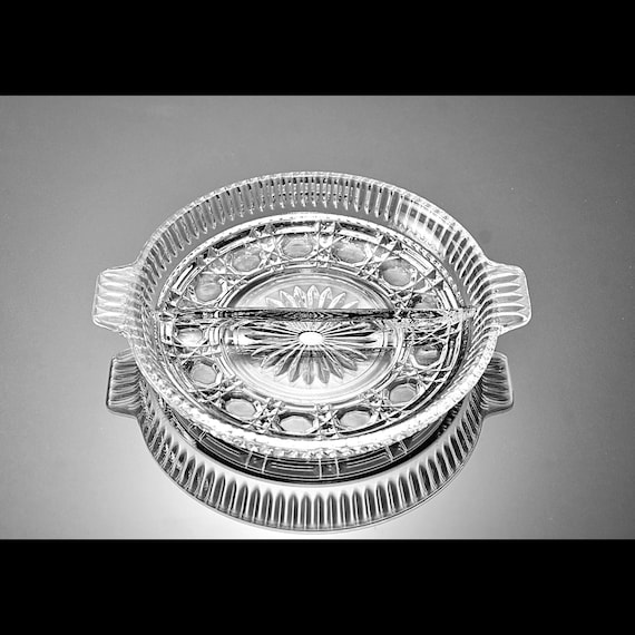 Federal Glass Windsor Relish Tray, 2 Part Divided Serving Dish