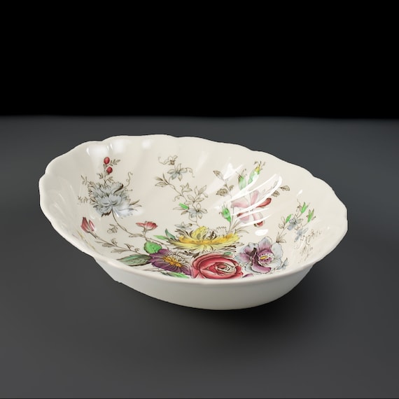 Oval Vegetable Bowl, Johnson Brothers Sheraton, Made In England, 8 Inch, Floral Center, Collectible