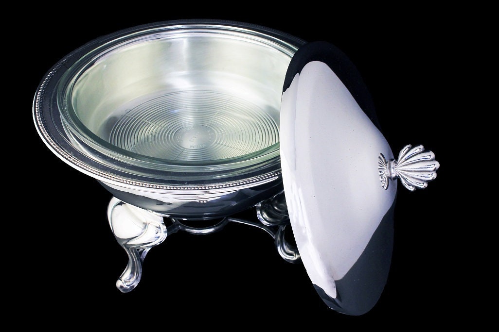 Oneida Chafing Dish, Silver Plate, Jefferson, Holloware, Glass Bowl, Food Warmer, Serving Bowl