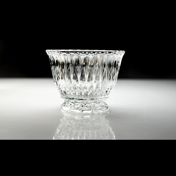 Footed Crystal Votive Holder or Open Sugar Bowl – Diamond and Rib Pattern