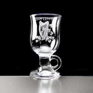 Eamon Glass Irish Coffee Mug – Etched Harp & Shamrocks, 8 oz, St. Patrick’s Day Gift