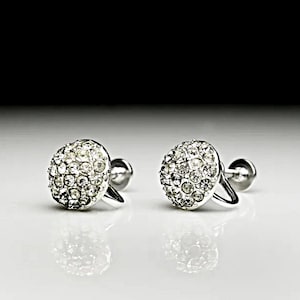 Clear Rhinestone Cluster Earrings, Round, Screw Back, Silver Tone, Costume Jewelry, Woman&#39;s Gift