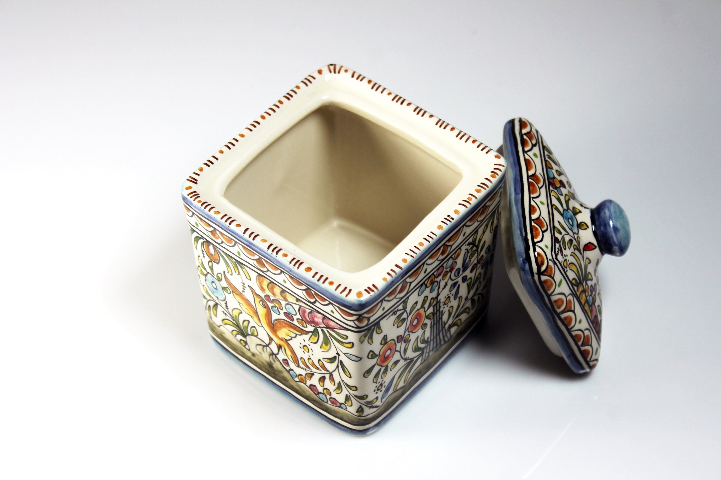 Coimbra Portuguese Covered Jar, Ceramic, Multicolored, Decorative Jar