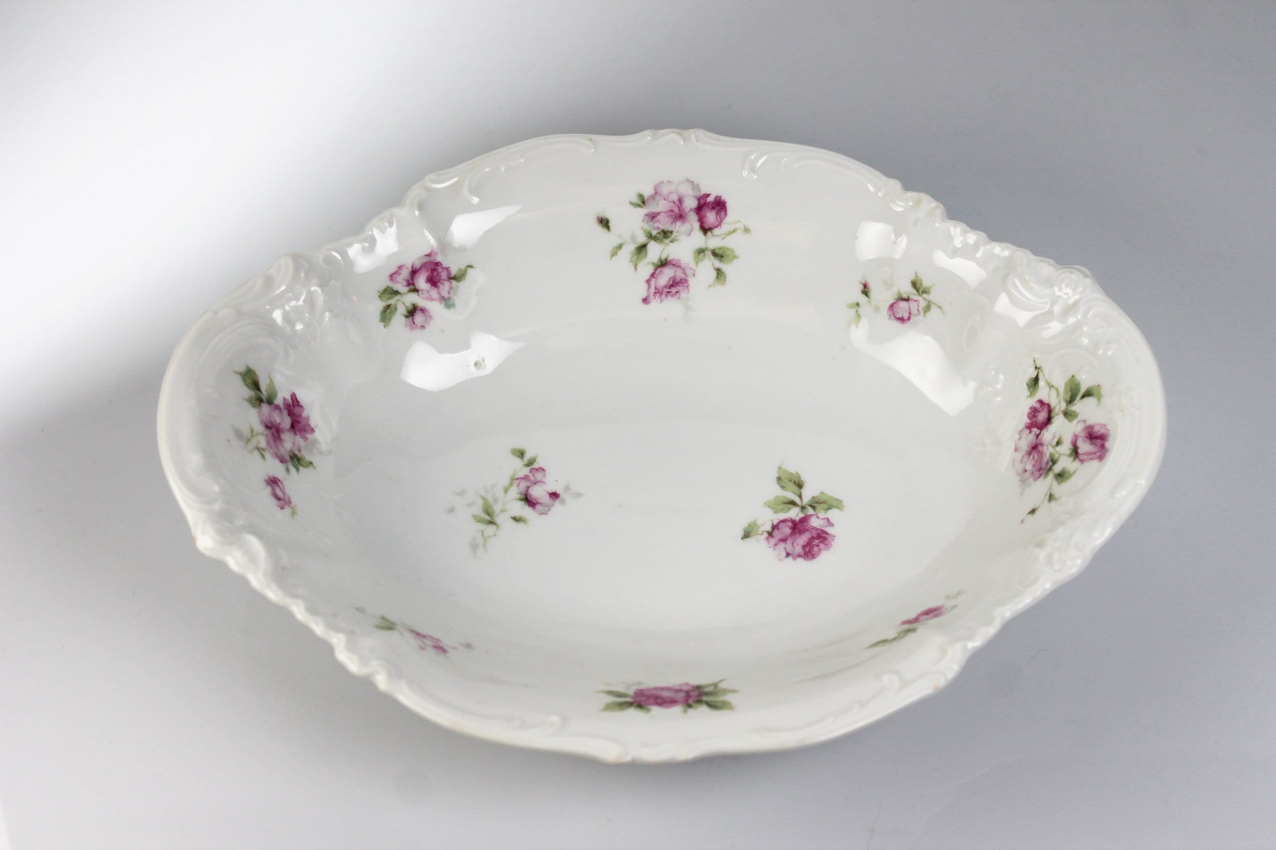 Antique Oval Vegetable Bowl, Carlsbad China, Made in Austria, Floral