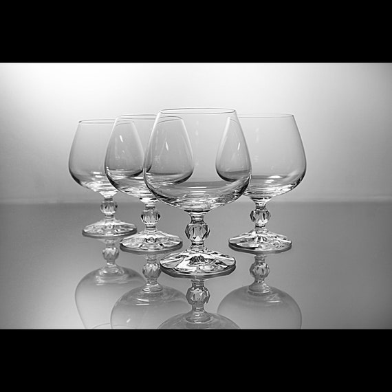 Crystal Brandy Snifters, Bohemia Crystal, Claudia, Czechoslovakia, Set of 4, Barware, Wine Glasses