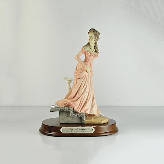 La Verona Collection Lady Figurine on Wooden Base, Victorian Lady Resin Statue, Decorative Collectible