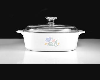 Vintage Corning Ware Friendship 2 Quart Casserole Bowl with Lid, Floral Corning Baking Dish