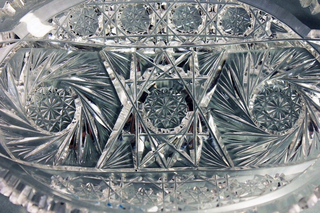American Brilliant, Crystal Relish Dish, Antique, Oval, Cut Glass