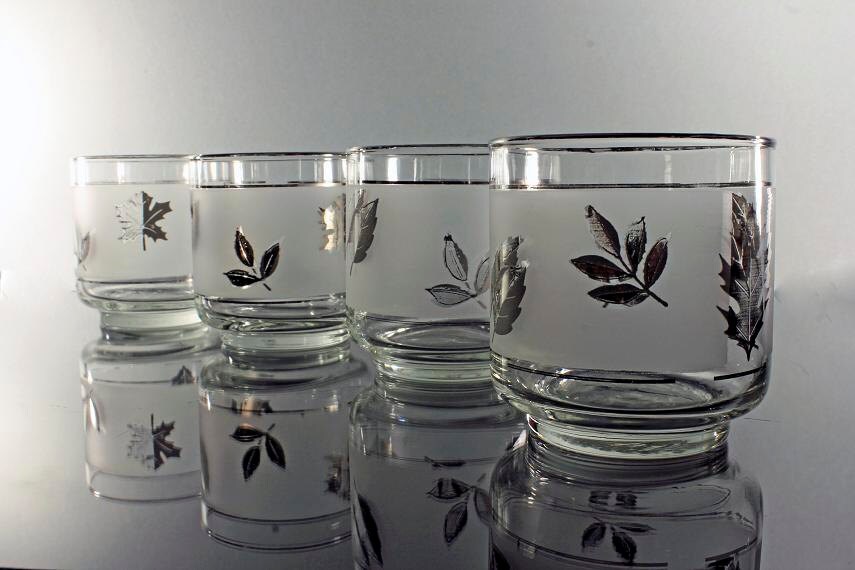 Old Fashioned Glasses, LibbeyRock Sharpe, Silver Leaf Pattern, Set of