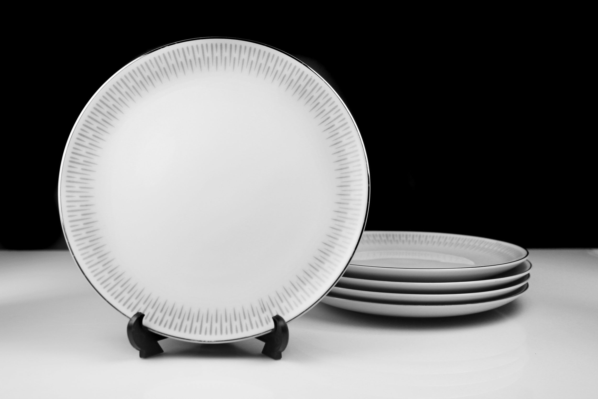 Bread and Butter Plates, Mikasa, Spectrum, Gray Lines, Set of Five