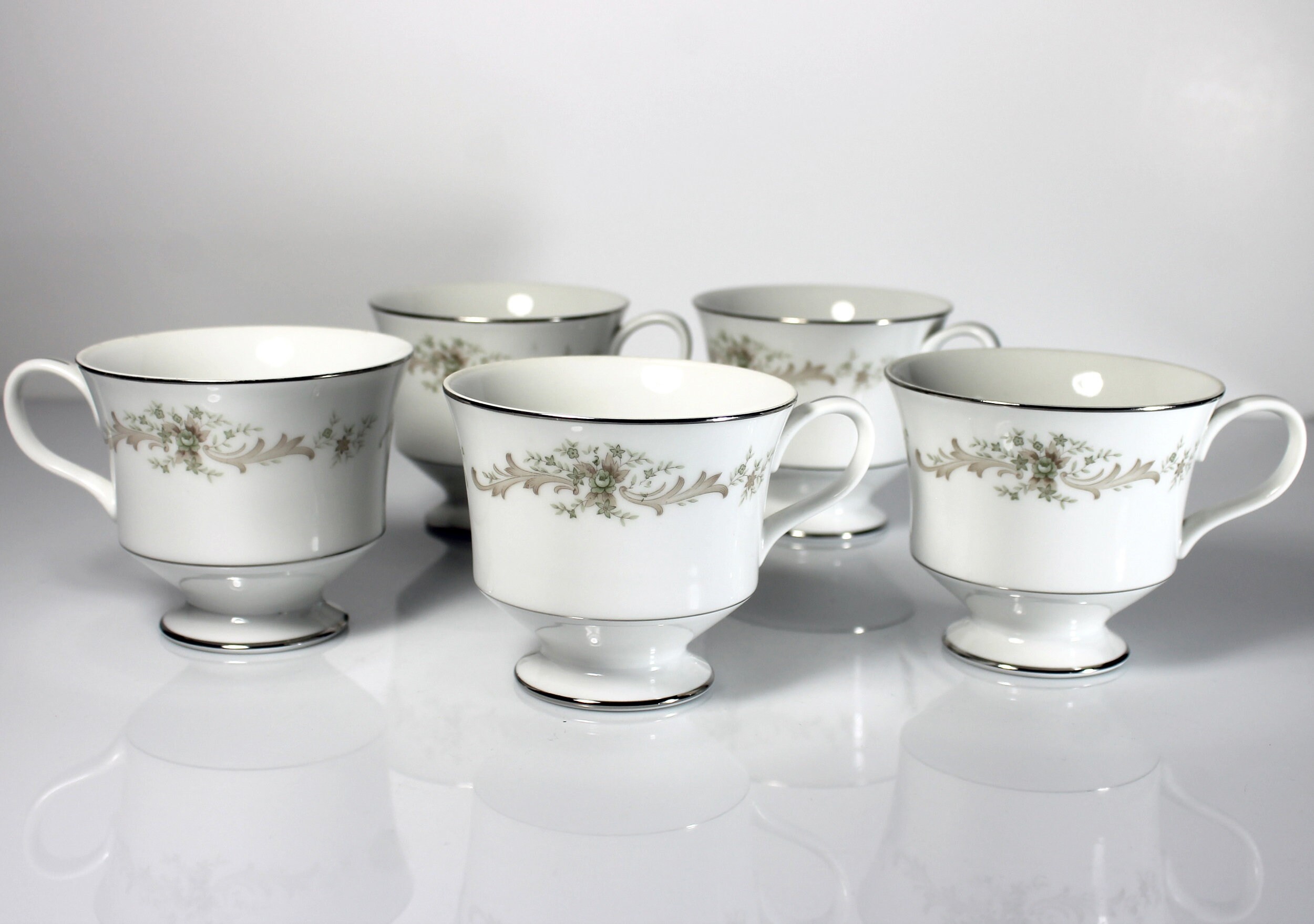 Cups, Sango China, Carousel, Set of 5, Fine China, Platinum Trim