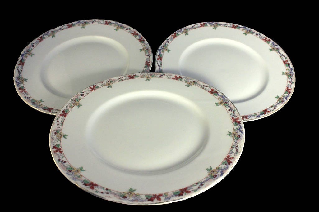 Dinner Plates, B & C, Limoges France, Bernardaud, Set of 3, Yellow and