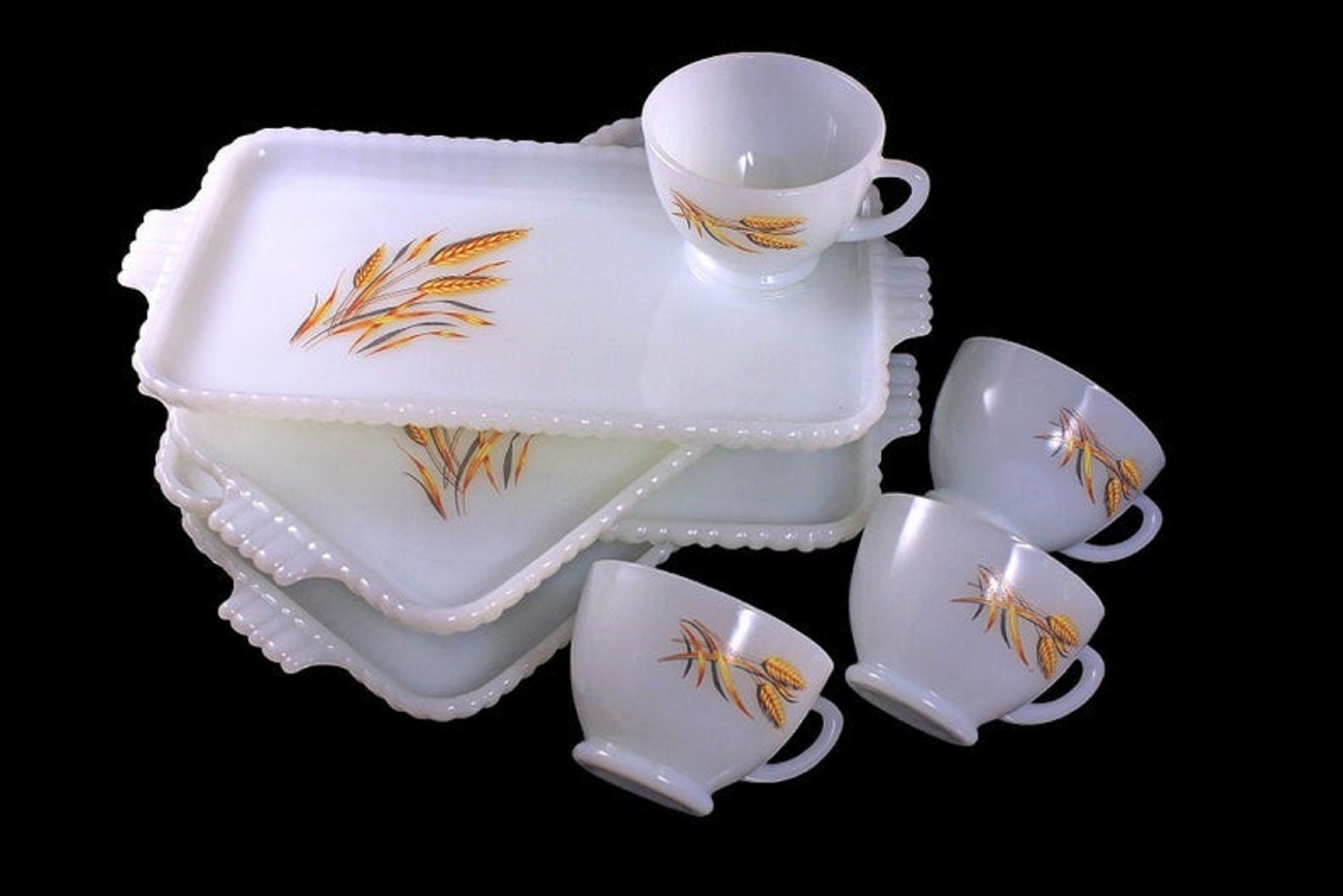 Anchor Hocking Snack Sets, Fire King Wheat Pattern, Set of 4, Cups