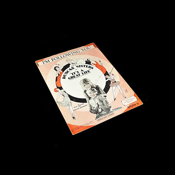 Antique 1920s "I'm Following You" Sheet Music - Duncan Sisters in "It's a Great Life" - Composed by Dave Dreyer and Ballard MacDonald