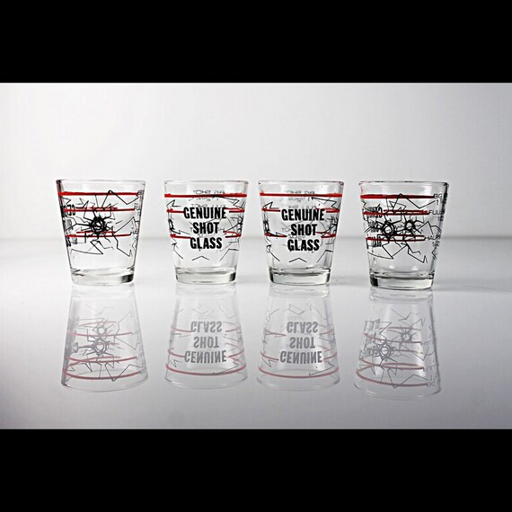 Genuine Shot Glasses, Measurements, Bullet Hole Design, Clear