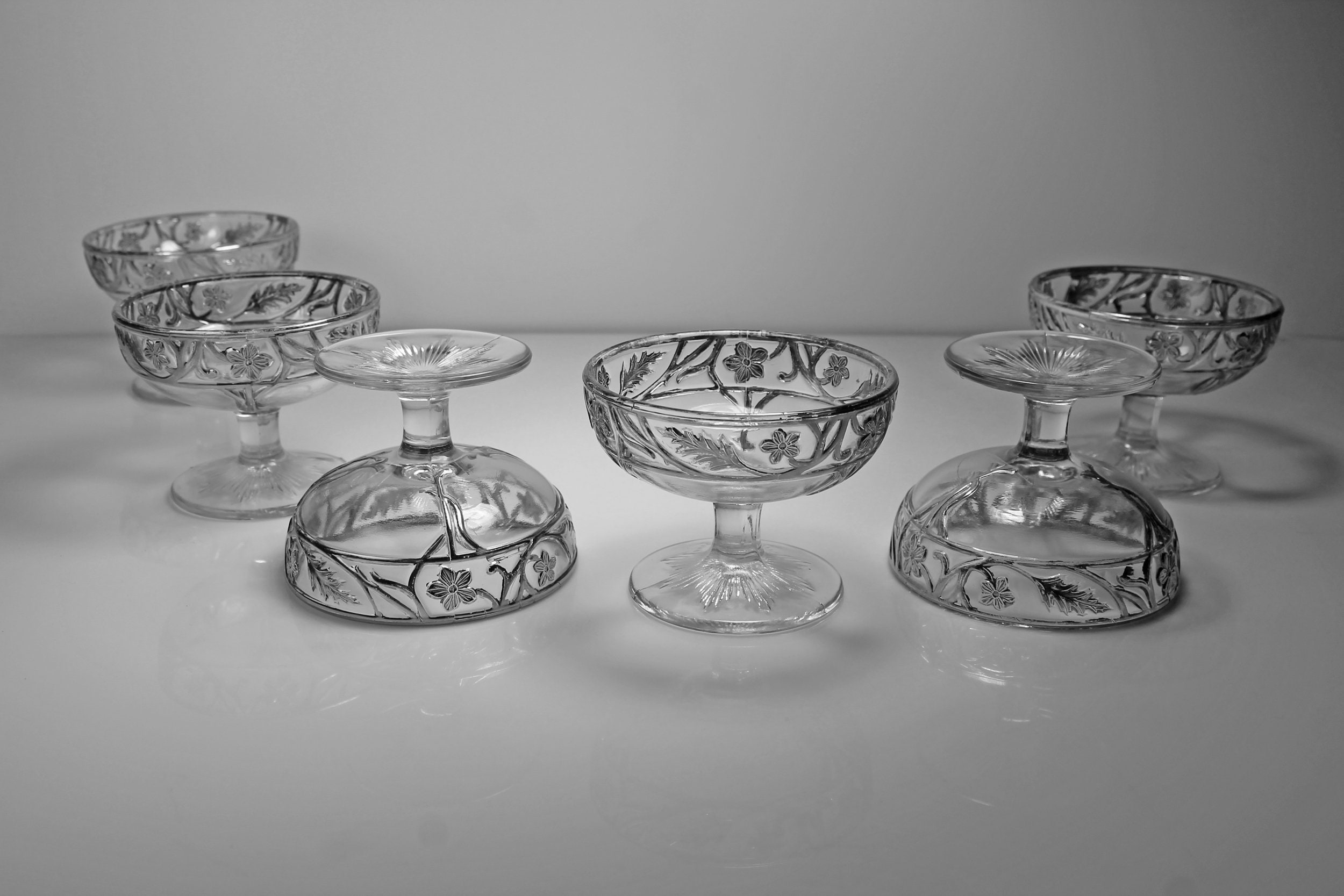 Antique Dessert Bowls, Sterling Silver Overlay, Silver on Glass