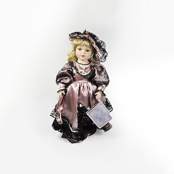 Samantha Collection 17-Inch Porcelain Doll by Samantha Medici - Display Doll with Stand, Pink Dress & Hat