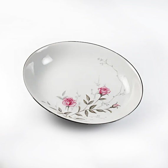 Oval Vegetable Bowl, Towne China, Roselle, Pink Roses and Gray Leaves, Fine China