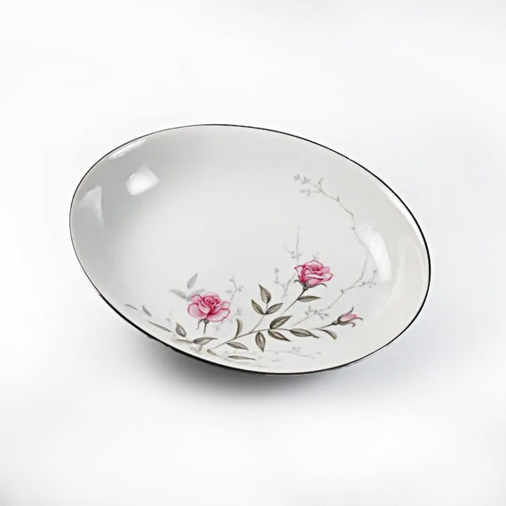 Oval Vegetable Bowl, Towne China, Roselle, Pink Roses and Gray Leaves, Fine China