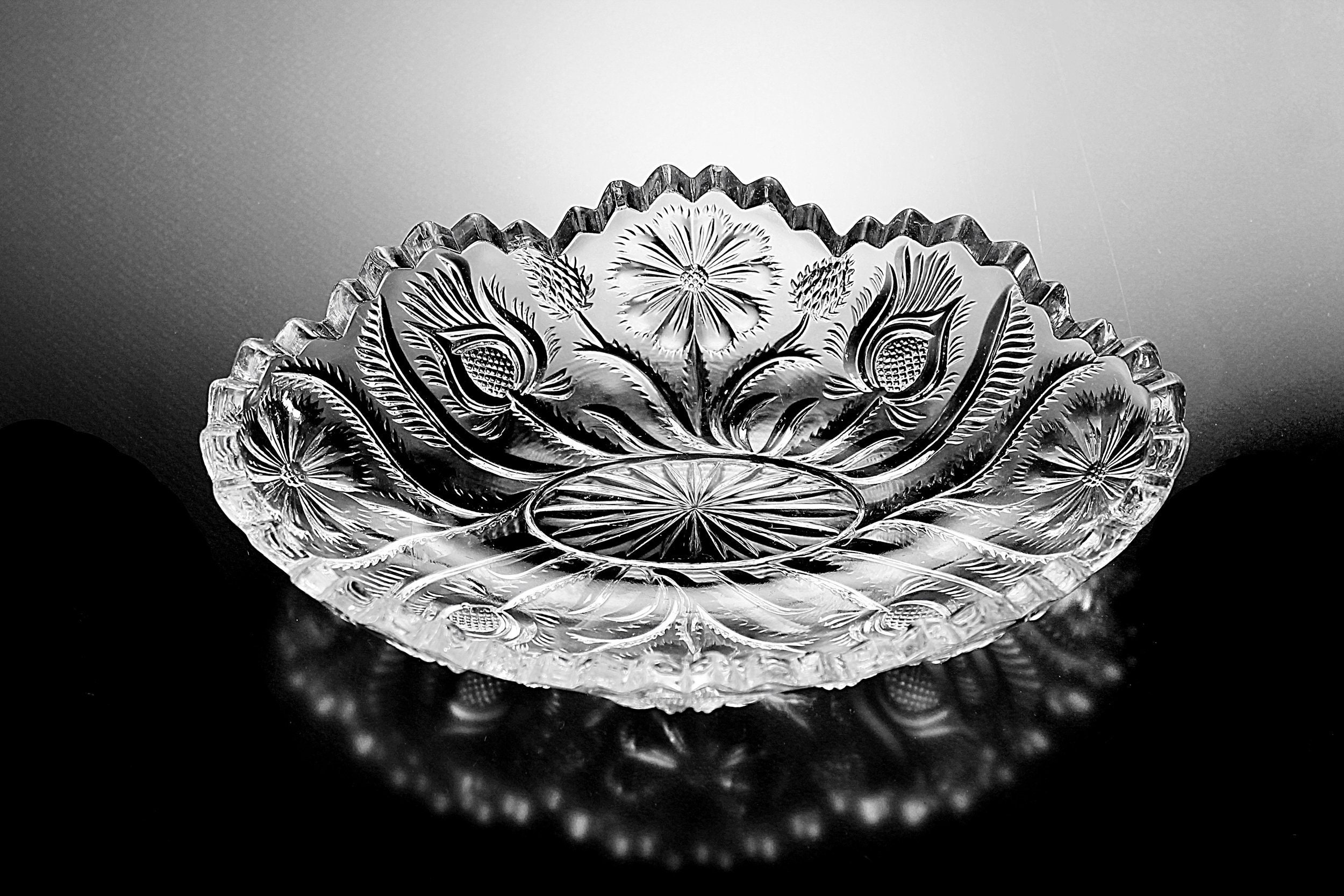 Antique EAPG Celery Dish, United States Glass, Jungle aka Field Thistle