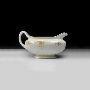 Gravy Boat, Homer Laughlin, Rochelle, Eggshell Nautilus, Yellow Scrolls, Floral Pattern, Fine China
