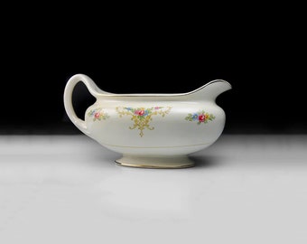 Gravy Boat, Homer Laughlin, Rochelle, Eggshell Nautilus, Yellow Scrolls, Floral Pattern, Fine China