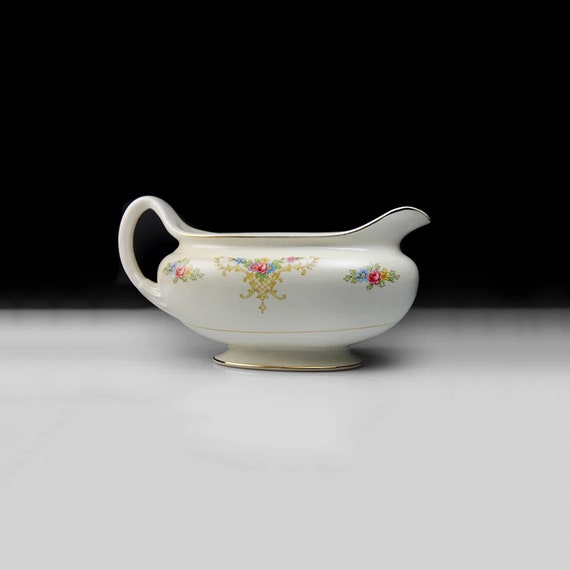 Gravy Boat, Homer Laughlin, Rochelle, Eggshell Nautilus, Yellow Scrolls, Floral Pattern, Fine China