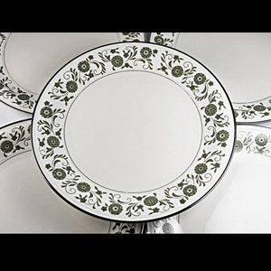 Salad Plates, Mikasa, Fairfax, Ivory China, Green Floral Border, Set of 5, Platinum Trim, Discontinued
