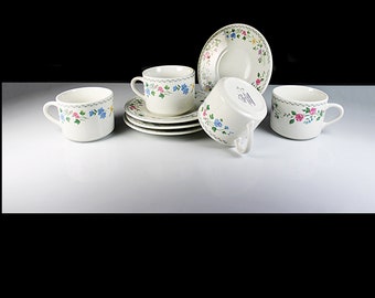 Cups and Saucers, Farberware, English Garden, Stoneware, Set of 4, Floral, Mugs