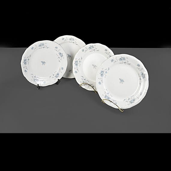 Bread and Butter Plates, Johann Haviland, Blue Garland, Bavarian Backstamp, Floral Pattern, Set of Four, Fine China, Discontinued