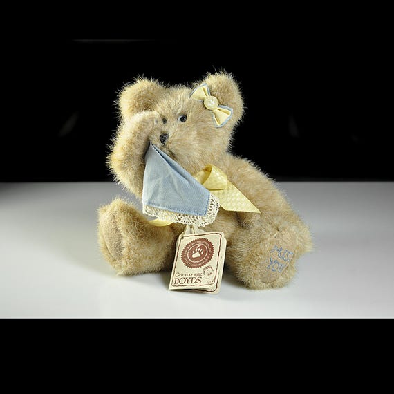 Boyds Bear “Miss You” with Hankie, Stuffed Animal with Tags, 6 Inch