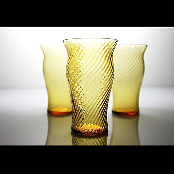 Amber Swirl Juice Glasses, Set of 3, Drinking Glasses, Twisted Optic