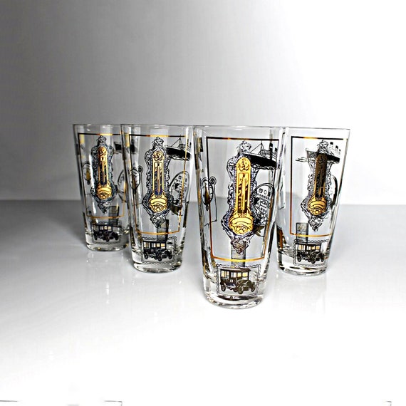 Osborne Kemper Thomas Tumblers, Titanic, Skyball, Iced Tea, Tom Collins, Black and 24K Gold, Set of 4, 12 Ounce, Drinking Glasses