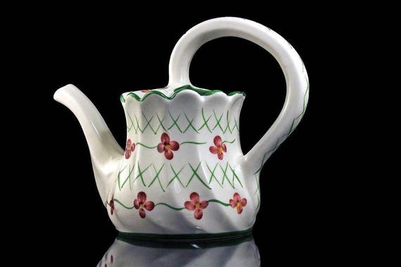 Watering Can, Casa Fina, Portugal, RCCL, Watering Pitcher, Hand Painted, Green, White, Red, Porcelain