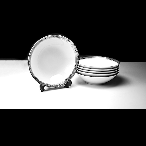 Continental China Duchess Pattern Dessert Bowls, Silver Rim, Set of 6