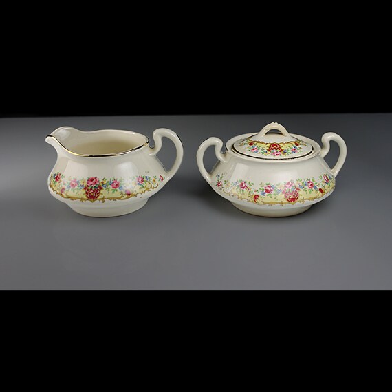 Sugar Bowl and Creamer, Homer Laughlin, Empress Shape, Floral Pattern