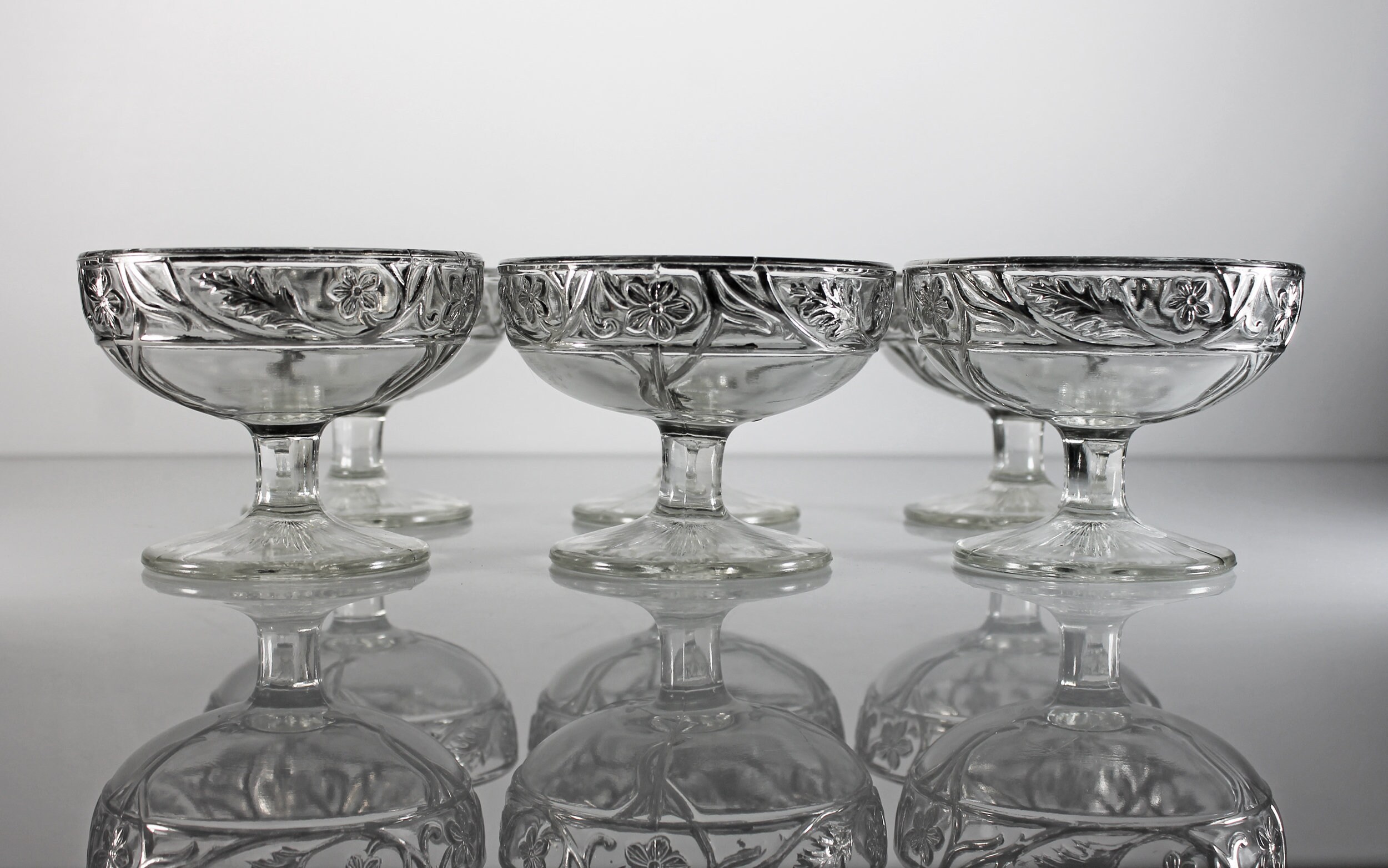 Antique Dessert Bowls, Sterling Silver Overlay, Silver on Glass