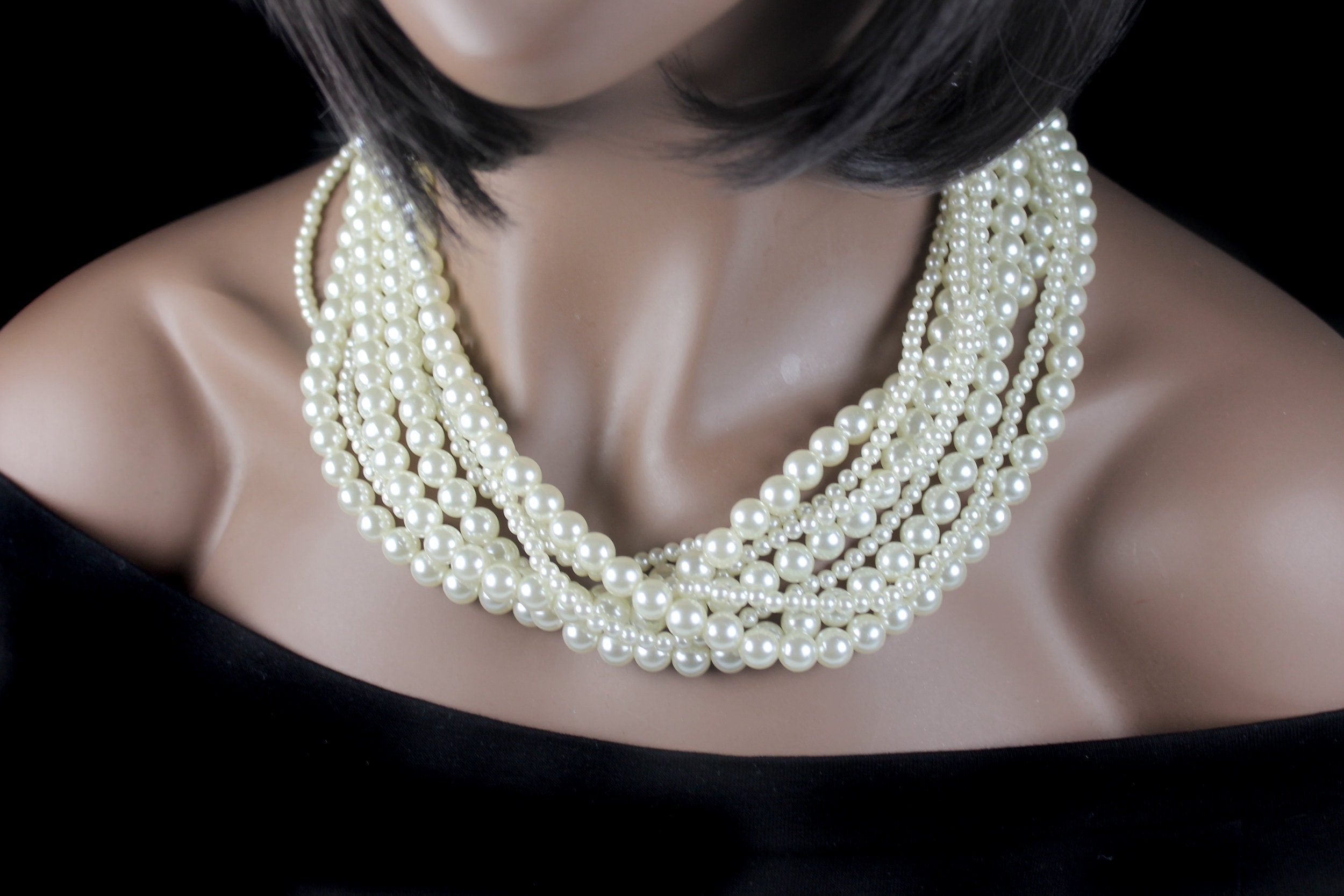 Faux Pearl Necklace, Eight Strand, Costume Jewelry, Collectible ...